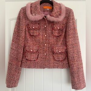 Cynthia Steffe Pink Tweed Jacket with Faux Fur Collar